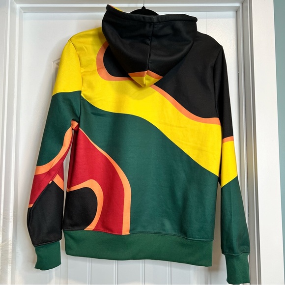 WESC Mike Topography Hoodie in Green & Yellow Abstract Stripe Print. Medium. - Picture 4 of 12
